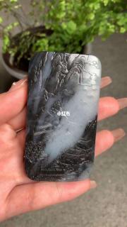 和田玉籽料青花山水牌,意境山水牌子玉质油